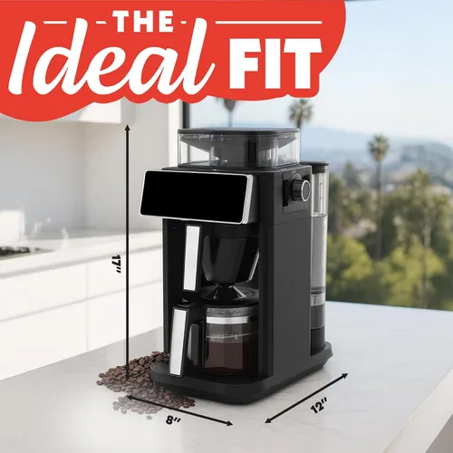 Miniatura 5 de Gourmia Cafetera de 10 tazas para moler y preparar - Molinillo de rebabas integrado, 3 fuerzas de preparación, pantalla digital programable, pausa