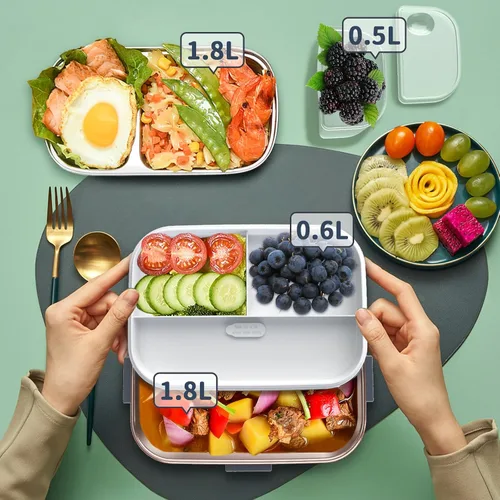 Miniatura 9 de Lonchera eléctrica térmica para adultos con 2 envases de 1.8L, interruptor de encendido/apagado de alimentación y 0.6L de doble capa, calentador