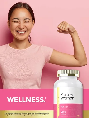 Miniatura 6 de Carlyle Multivitamínico para mujeres con hierro 200 cápsulas blandas Vitaminas esenciales, minerales y omegas Suplemento de apoyo nutricional
