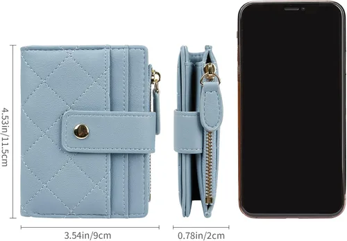 Miniatura 5 de Cartera de cuero para mujer, pequeña, compacta, plegable, con bolsillo para monedas con cremallera