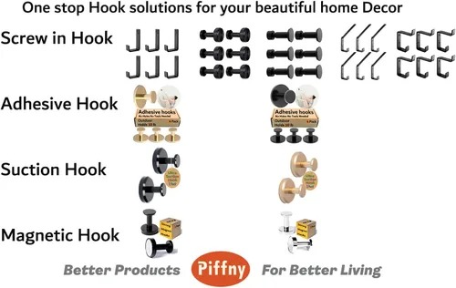 Miniatura 6 de Piffny Gancho para bata y toalla, paquete de 6 ganchos de pared de acero inoxidable resistentes para colgar toallas, abrigos, mochilas, llaves, etc.