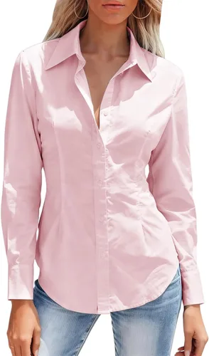 Miniatura 26 de Camisas con botones para mujer ajustadas, camisa de vestir de manga larga, blusa con cuello, camisa de trabajo, para negocios, para oficina, atuendo