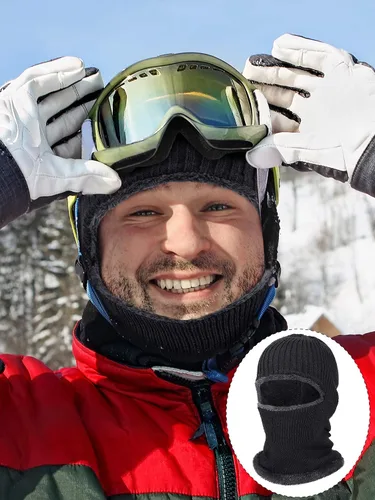 Miniatura 2 de Blulu Máscara de esquí para hombres de punto máscara facial completa de invierno pasamontañas de 1 agujero sombrero de esquí para clima frío hombres