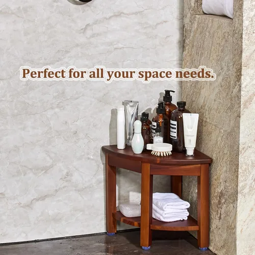 Miniatura 4 de HouseJoy Banco de ducha de esquina con estante: taburete de ducha de esquina para afeitarse las piernas, reposapiés de baño, banco de baño