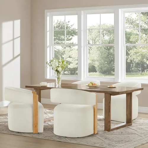 Miniatura 7 de KISLOT Juego de 4 sillas de comedor tapizadas, sillas de comedor modernas con ruedas, sillón de madera lateral de cocina con asiento de cojín