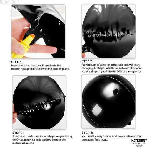 Miniatura 5 de KatchOn, Globos negros enormes – 22 pulgadas, paquete de 12 Globos redondos de aluminio negro 4D para decoraciones de cumpleaños negras