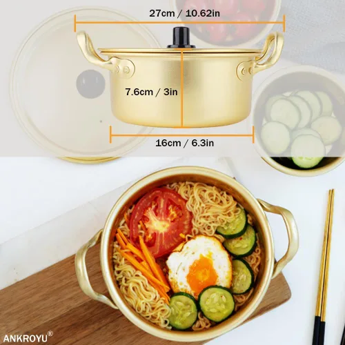 Miniatura 5 de Olla de fideos ramen coreanos, utensilios de cocina de fideos ramen, aluminio amarillo, antiadherente, tradicional coreano, cuenco de cocción rápida