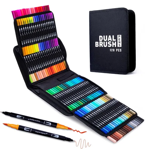 Juego de rotuladores de doble punta de 120 colores, punta fina para adultos, marcadores de pintura artística para dibujar, dibujar, manualidades,