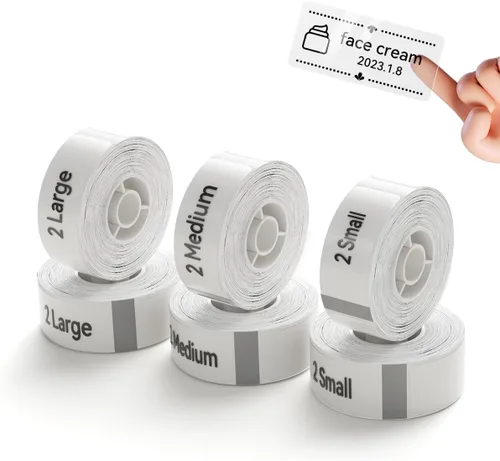 NIIMBOT Cinta para etiquetadora D11, 6 rollos de papel de etiqueta transparente de 0.55 x 1.97 pulgadas, 0.55 x 1.57 pulgadas, 0.55 x 1.18 pulgadas,