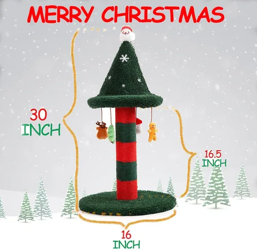 Miniatura 7 de Poste rascador para gatos con 4 juguetes de peluche colgantes, alternativa al árbol de Navidad, dale a tu gato un juguete y rascador en uno con este