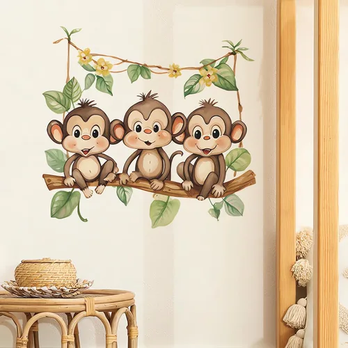 Calcomanías de pared con diseño de mono, diseño de animales de dibujos animados de sacinora removibles para niños, guardería, sala de estar,