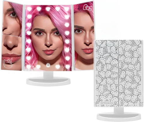 Miniatura 7 de Impressions Vanity Espejo Hello Kitty con Luces, Espejo de Maquillaje LED Tríptico de Tres Tonos con Sensor Táctil y Tres Paneles de Espejo Negro