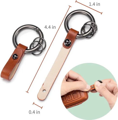 Miniatura 5 de Funda para llavero Jeep de piel auténtica con llavero, compatible con Grand Cherokee Renegade Wrangler Patriot Grand Commander Smart Key Anti-polvo