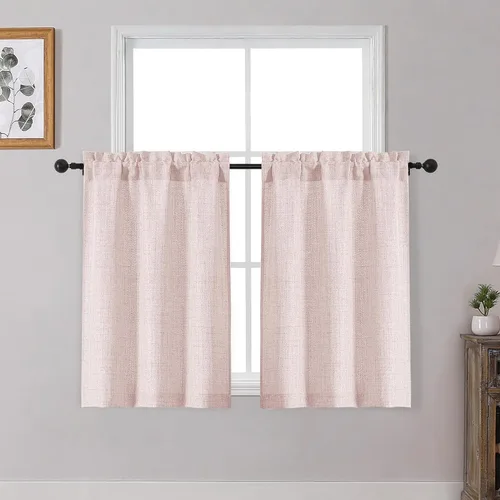 Miniatura 10 de OWENIE Cortinas de Cocina Negras Sobre Fregadero de 24 Pulgadas de Largo, Juego de 2 Paneles, Cortinas Cortas de Café con Textura Filtrante de Luz