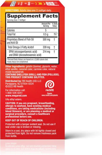 Miniatura 15 de Megared Aceite de pescado omega-3 + aceite de krill de alta absorción 500 mg cápsulas blandas, MegaRed Advanced 4 en 1 (80 unidades en una botella)
