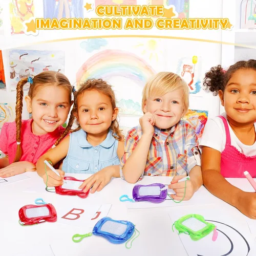 Miniatura 5 de Chinco 24 Piezas Mini Tablero de Dibujo Magnético para Niños para Clip de Llavero de Mochila, Mini Tableros de Garabato Borrables, Juguetes