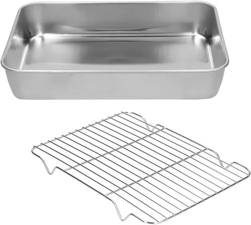 Miniatura 9 de Bandeja para asar, bandeja rectangular de acero inoxidable para hornear y estante para cocinar hornear (9.3 x 6.9 x 2.0 in)
