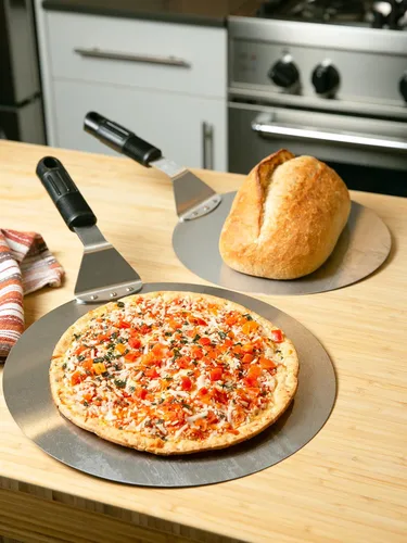 Miniatura 4 de RSVP International Endurance Pizza Tool Collection - Espátula para horno, acero inoxidable de 10 pulgadas de diámetro, mango en ángulo de silicona