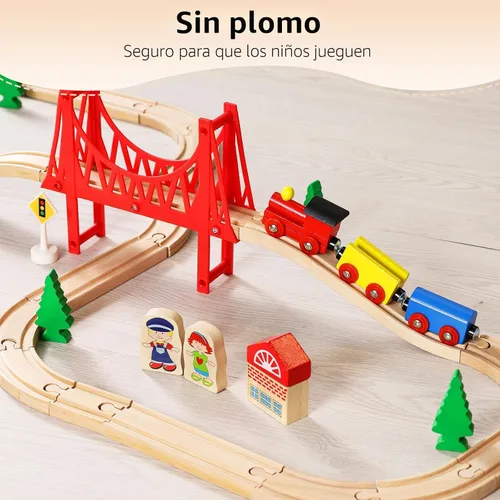 Miniatura 3 de SainSmart Jr. Juego de Tren de Madera para Niños Pequeños - Vías de Madera de Doble Cara Compatible con Brio, Thomas, Melissa y Doug - Expandible