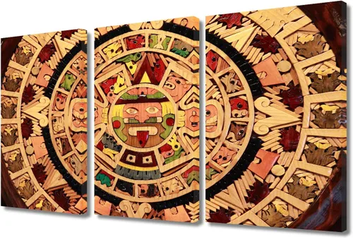 Miniatura 42 de Arte de pared de 3 piezas, pintura en lienzo del Día de los Muertos, Bailarín azteca, impresión sobre lienzo, festival mexicano, obra de arte