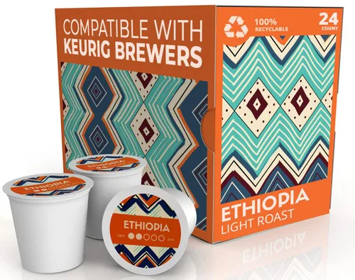 Atlas Coffee Club Cápsulas de café – Tostado ligero, origen único Etiopía, 24 unidades – Compatible con cafeteras Keurig K-Cup – 100% reciclable,