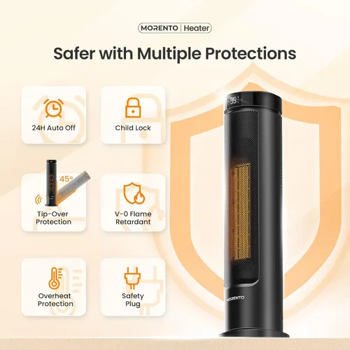 Miniatura 5 de MORENTO Calentador de espacio para uso en interiores, calor rápido de cerámica de 1500 W, calentador eléctrico para habitación grande con control