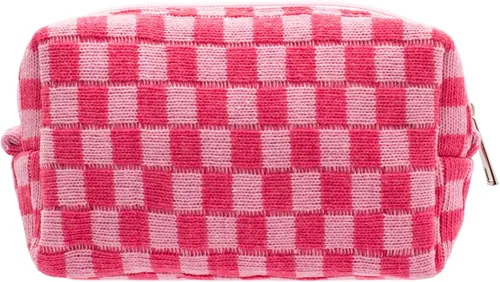 Miniatura 20 de PAZIMIIK Bolsa de Maquillaje a Cuadros para Bolso Portátil con Cremallera, Estuche Pequeño de Cosméticos para Accesorios de Viaje, Azul Ártico