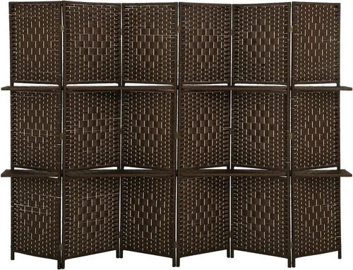 Miniatura 9 de Divisor de habitación de 4 paneles, divisor de pantalla de madera plegable, separador de partición de madera con estantes de almacenamiento