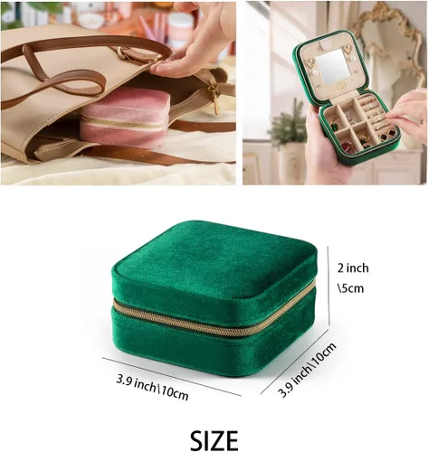 Miniatura 5 de ZPROW Joyero de viaje de terciopelo de felpa, organizador de joyas de viaje, estuche de viaje para joyas, caja de joyería de viaje, pequeña caja