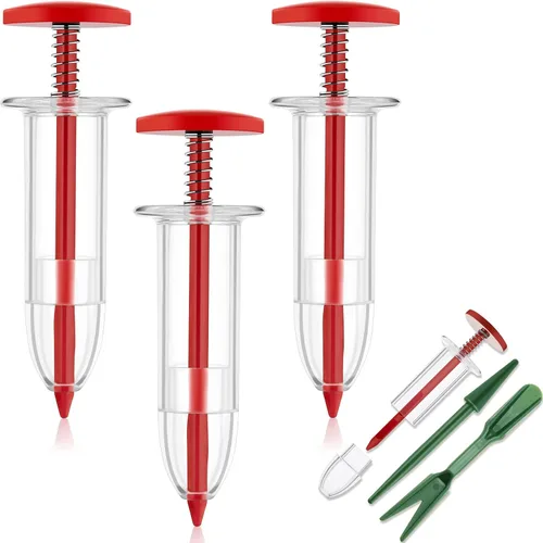 Flutesan Mini dispensador de semillas de siembra con 2 herramientas de trasplante, esparcidor de mano, sembrador de semillas de jardín para Rojo