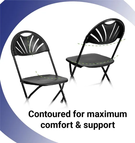 Miniatura 4 de TentandTable Fan Back - Sillas plegables apilables resistentes Negro Capacidad de 300 libras para eventos, banquetes, fiestas y bodas