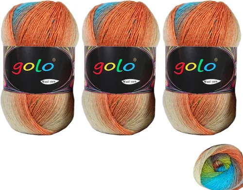 Miniatura 21 de Hilo de lana golo para tejer 200 yardas, hilo Cachemire multicolor arcoíris