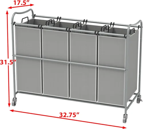 Miniatura 2 de Simple Houseware - Carro rodante clasificador de ropa sucia de 3 bolsas Plata