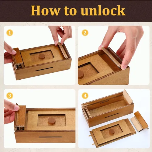 Miniatura 4 de 2 piezas Caja de rompecabezas de madera de Navidad con compartimentos ocultos, caja de dinero de madera para tarjeta de regalo, caja secreta