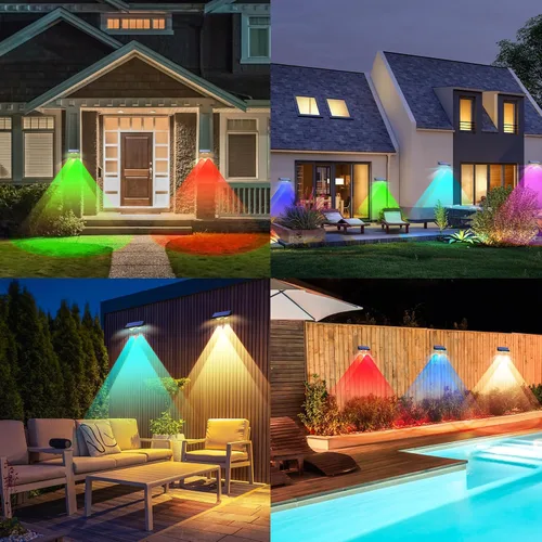 Miniatura 8 de TECKNET - Luces solares de valla para exteriores, paquete de 12 unidades, blanco cálido y 6 colores y RGB, luz de cubierta LED impermeable IP66