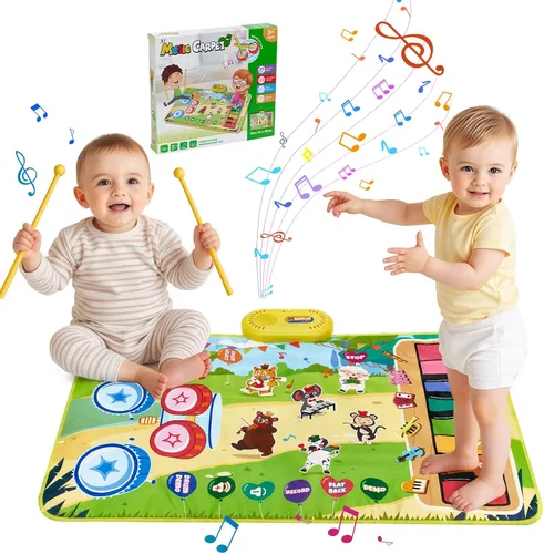 Miniatura 7 de Tapete de juego musical para bebé, educativa temprana 3 en 1, piano tambor de animal Touch de 31.5 x 19.6 pulgadas, manta de juego Montessori