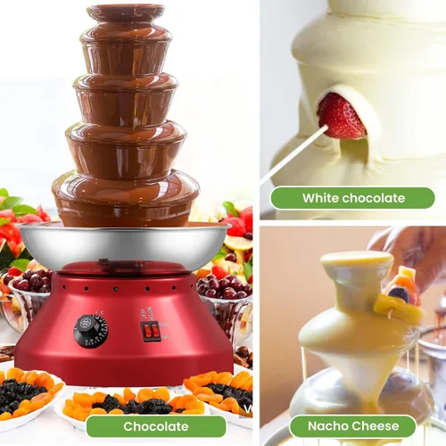 Miniatura 2 de Fuente de fondue de chocolate de 5 niveles, fuente de queso eléctrica digital de acero inoxidable, calentador de chocolate, máquina de calentamiento