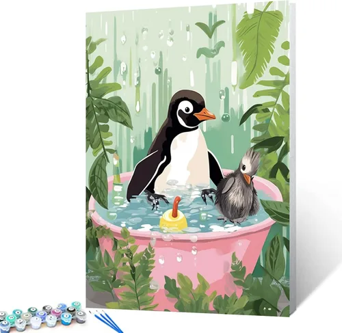 Miniatura 13 de Pintura por números para adultos, baño, animales, bricolaje, pintura al óleo digital, pintura acrílica, cebra, arte de pared, hojas verdes, bañera