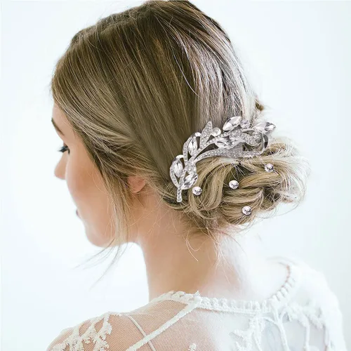 Miniatura 4 de Cinaci Paquete de 40 peines laterales para el pelo de novia con diamantes de imitación plateados brillantes y en forma de U, pasadores