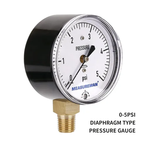 Miniatura 7 de MEASUREMAN Medidor de Presión de Tipo Diafragma en Cápsula de Baja Presión, Esfera de 2-1/2", Montaje Inferior de 1/4" NPT, Ajustable, 0-5 Psi