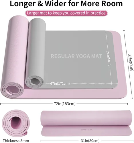 Miniatura 5 de Extra Wide & Thick 8mm Yoga Mat, 72"x31.5" Large Non Slip Exercise Mat, Premium POE Material for Superior Cushioning & Stability, with Strap for