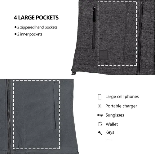 Miniatura 10 de Little Donkey Andy Chaleco de forro polar reversible para hombre, ligero, cálido, sin mangas, con capucha, para senderismo, caminar, viajar