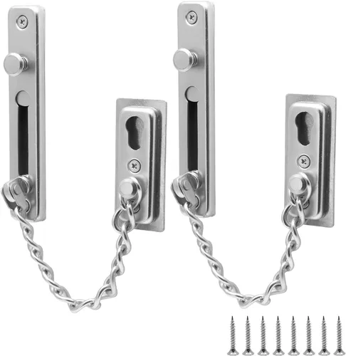 Miniatura 8 de Bonsicoky Paquete de 2 cerraduras de cadena de puerta con resorte, protector de cadena de seguridad de acero inoxidable, cerradura de prensa Oro