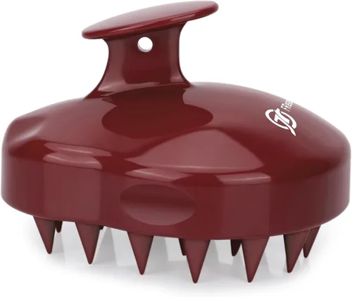 FREATECH Cepillo de champú con masajeador con cerdas de silicona suave para el cuidado del cuero cabelludo, exfoliador y limpiador del cuero Rojo