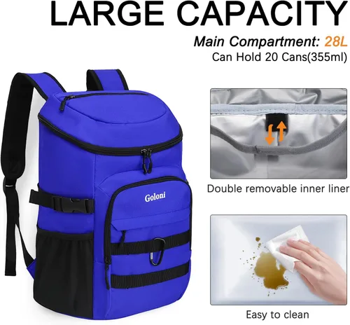 Miniatura 3 de Mochila térmica con aislamiento, a prueba de fugas, pequeña mochila térmica suave para hombres y mujeres, para campamentos, viajes, playa, Azul