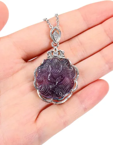 Miniatura 4 de Jovivi Natural Fluorite Crystal Necklace Healing Chakra Stone Gemstone Amulet Lucky Charm Pendant Adjustable Rope