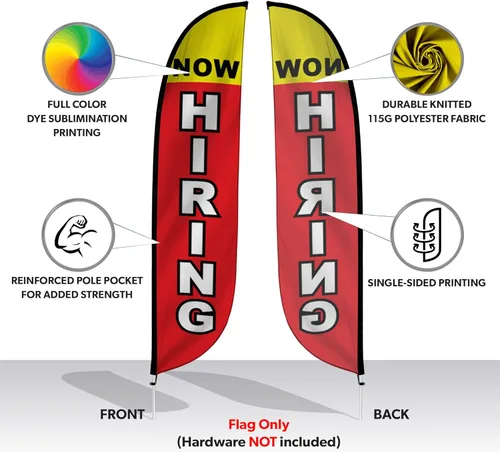 Miniatura 2 de LookOurWay Bandera de plumas, bandera publicitaria de 12 pies de alto para promoción de negocios y eventos, solo bandera - ahora contratando