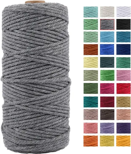 Miniatura 19 de Cuerda de macramé de algodón natural grueso de 3mm x 109 yardas, cuerda de algodón torcido de 4 hebras para macramé suave de color natural hecho a