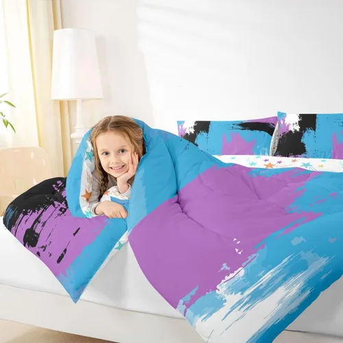 Miniatura 7 de Feelyou Edredón Abstracto Juego de edredón de arte abstracto moderno para niños y niñas, color morado, azul, negro, juego de ropa de cama para Multi