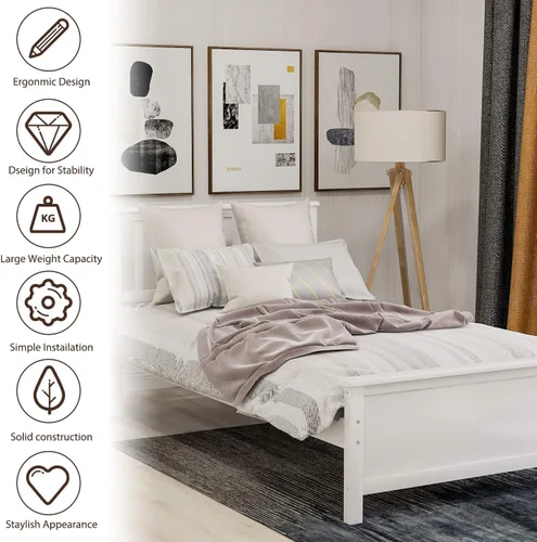 Miniatura 8 de Merax - Base de colchón de madera maciza con cabecero, sin sombreador de caja, fácil montaje para plataforma infantil, doble, blanco (tripa)
